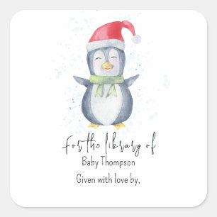 Sticker Carré Pingouin - Plaque baby shower