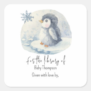Sticker Carré Pingouin - Plaque baby shower