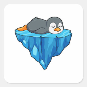 Sticker Carré Pingouin sur glace floc