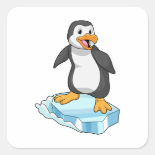 Sticker Carré Pingouin sur glace floc