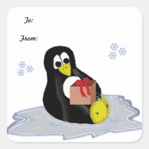 Sticker Carré Pingouin sur patchs de glace
