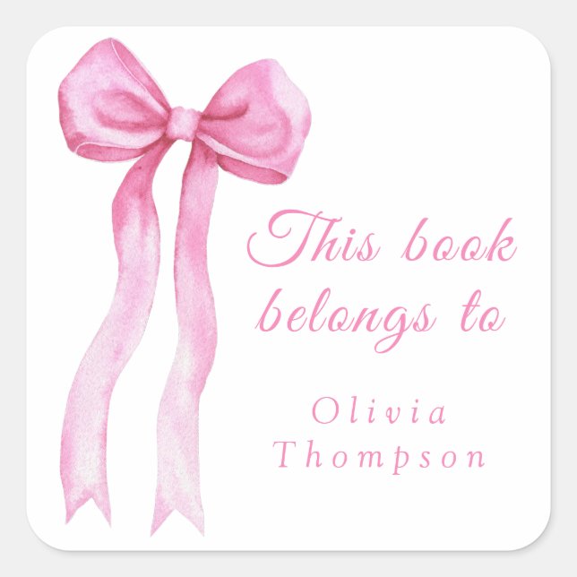 Sticker Carré Pink a bow - Ce livre appartient à (Devant)