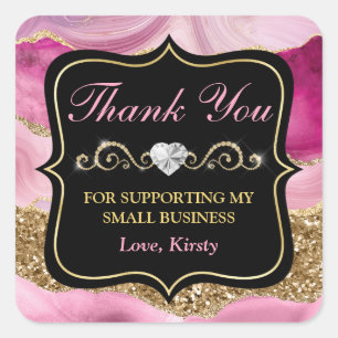 Sticker Carré Pink Agate Geode Slices & Gold Small Business