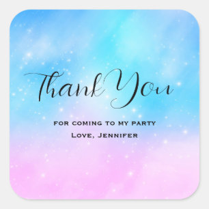 Sticker Carré Pink and Blue Pastel Gradient Sky Party Merci