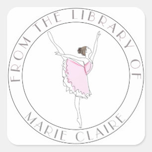 Sticker Carré Pink Ballerina Plaque de réservation Votre nom ici
