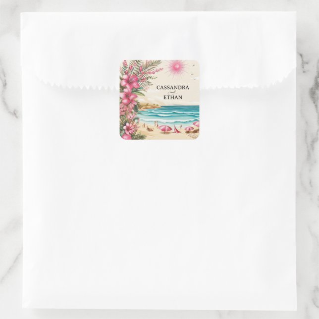 Sticker Carré Pink Beach Wedding (Sac)