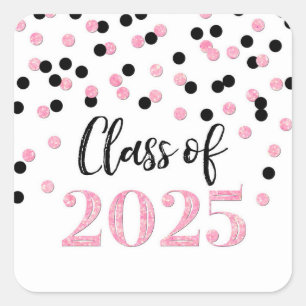 Sticker Carré Pink Black Confetti Graduation 2025
