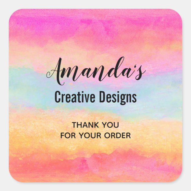 Sticker Carré Pink Blue Yellow Rainbow Strips Business (Devant)