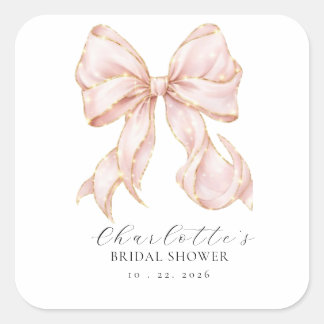 Sticker Carré Pink Bow Bridal Shower