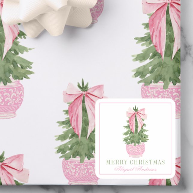 Sticker Carré Pink Bow Ginger Jar Christmas Tree Photo (Créateur téléchargé)
