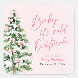 Sticker Carré Pink Bows Girl Baby Il fait froid dehors Baby show