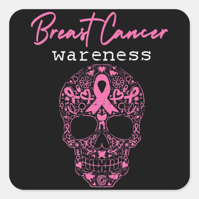Sticker Carré Pink Butterfly Skull Breast Cancer Awareness Bonjo (Devant)