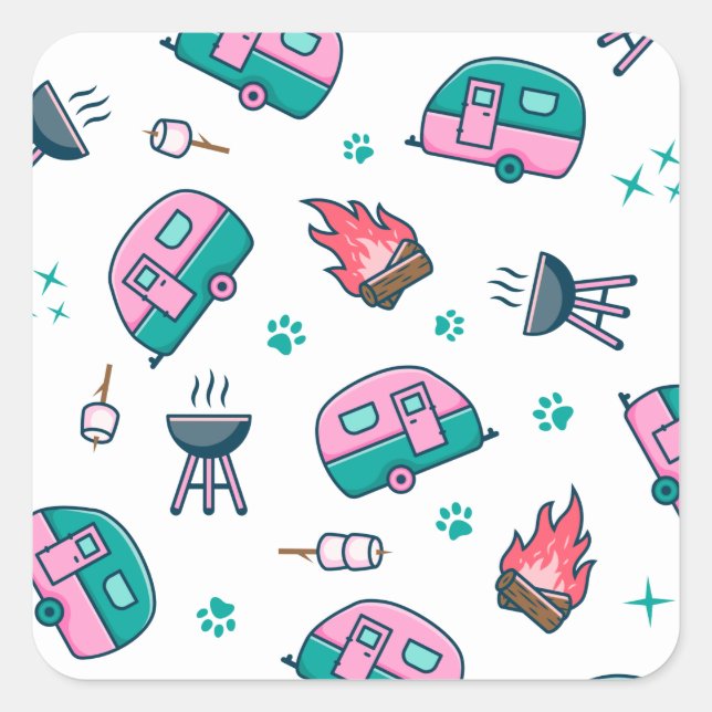 Sticker Carré Pink Caravan Adventure (Devant)