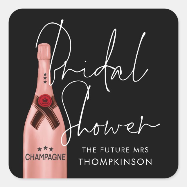 Sticker Carré Pink Champagne Futur Mme Nom Fête des mariées noir (Devant)