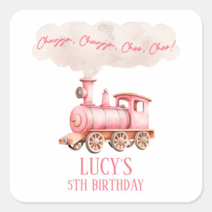 Sticker Carré Pink Chugga Choo Choo Train Vintage fête d'anniver