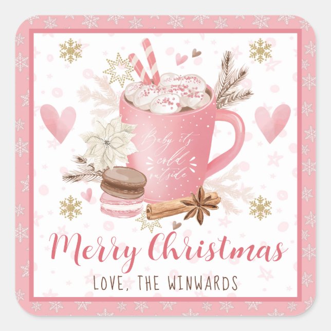 Sticker Carré Pink Cookies & Cocoa Merry Christmas (Devant)