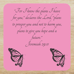 Sticker Carré Pink Custom Bible Verse Papillon Jeremiah 29:11