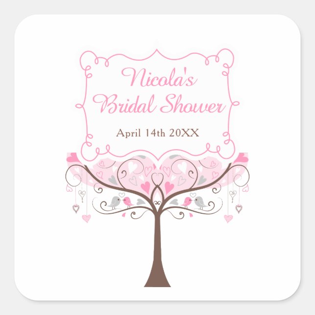 Sticker Carré Pink Floral Bird Bridal Shower  (Devant)