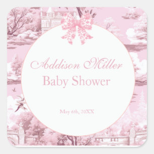 Sticker Carré Pink Floral Bow Coquette Bébé Fille Douche Nap