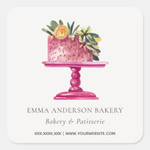 STICKER CARRÉ PINK FLORAL CAKE PATISSERIE CUPCAKE BAKERY SEAL