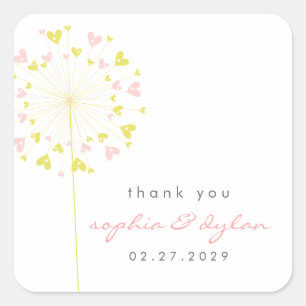 Sticker Carré Pink & Jaune Dandelion Flower Hearve Mariage