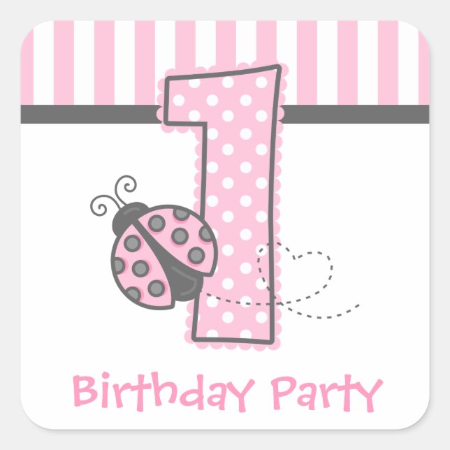 Sticker Carré Pink Ladybug 1er anniversaire (Devant)