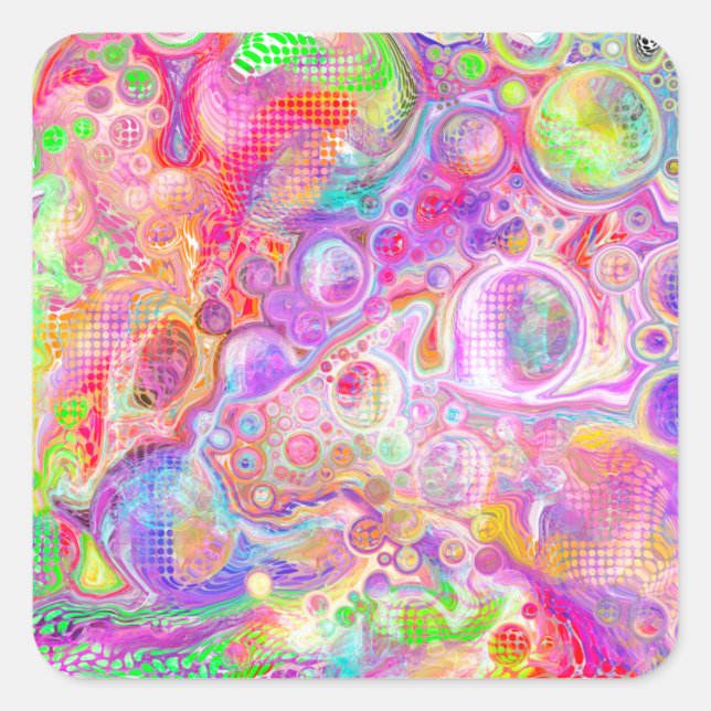 Sticker Carré Pink, Lime Green et Blue Bubly Art (Devant)
