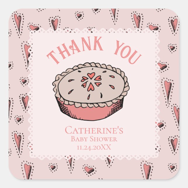 Sticker Carré Pink Little Cutie Pie Baby Girl Merci (Devant)