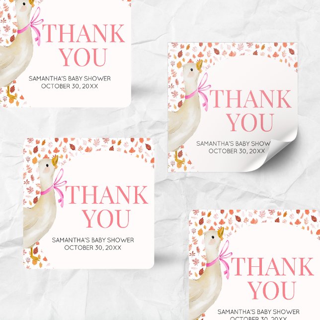 Sticker Carré Pink Little Silly Goose Baby Shower (Little Silly Goose Baby Shower Square Sticker)