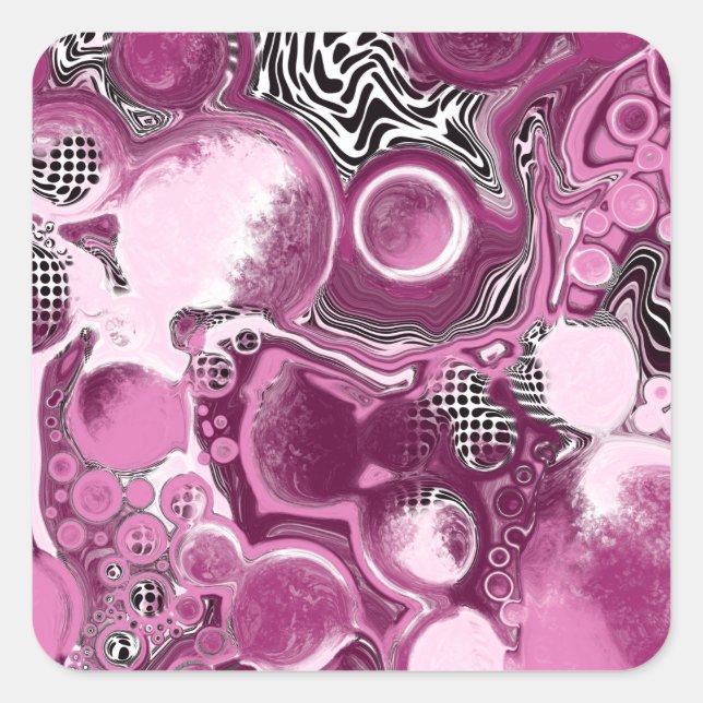 Sticker Carré Pink, Magenta et Black Fluid Art Pour Peinture (Devant)