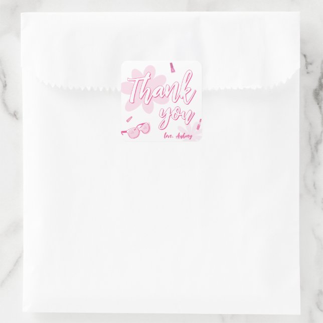 Sticker Carré Pink Malibu Venez sur Besties Anniversaire Merci (Sac)