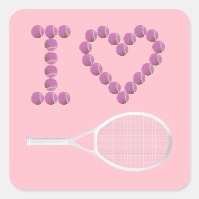 Sticker Carré Pink moderne I Love Tennis (Devant)