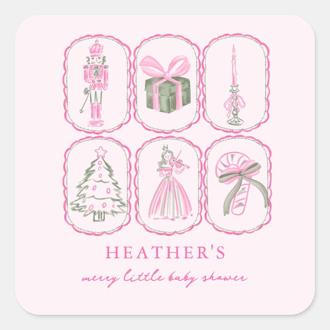 Sticker Carré Pink Nutcracker A Merry Little Baby Shower (Devant)