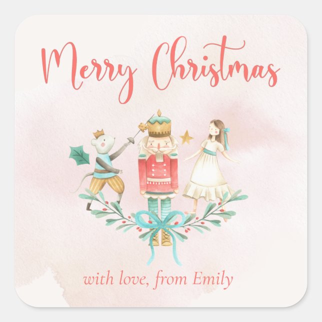 Sticker Carré Pink Nutcracker Girl Cadeau Holly Noël (Devant)