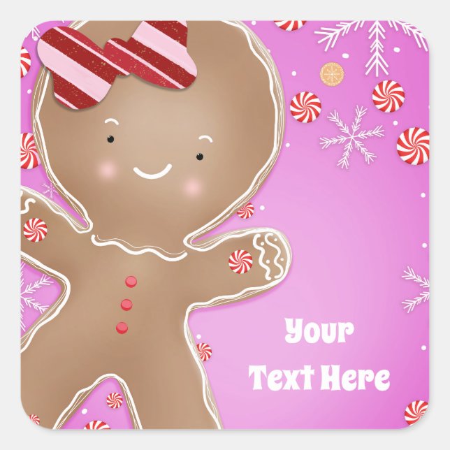 Sticker Carré Pink Peppermenthe Gingerbread Homme Fête (Devant)