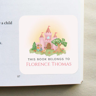 Sticker Carré Pink Princess 'Ce Livre Appartient' Girls Bookplat