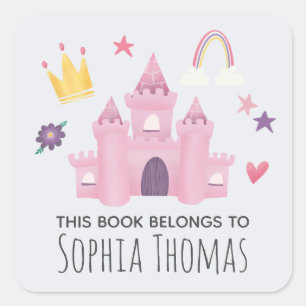 Sticker Carré Pink Princess 'Ce Livre Appartient' Plate-forme po
