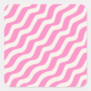Sticker Carré Pink Psychedelic Stripes Abstract Retro Wavy Lines
