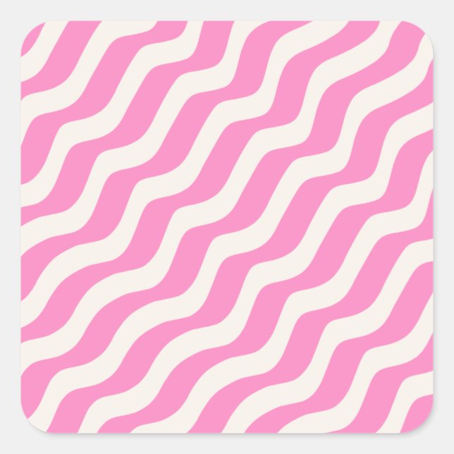 Sticker Carré Pink Psychedelic Stripes Abstract Retro Wavy Lines (Devant)