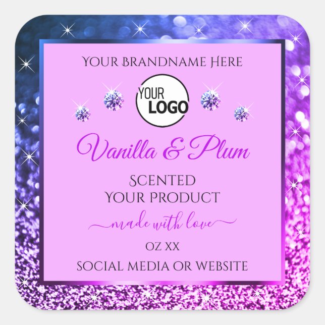 Sticker Carré Pink Purple Blue Ombre Parties scintillant Logo Ét (Devant)