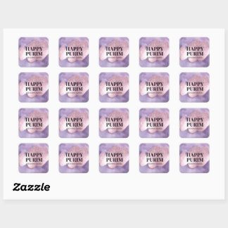 Sticker Carré Pink Purple Sparkle Purim Label
