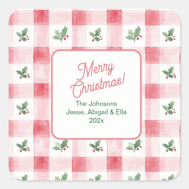 Sticker Carré Pink Red Green Retro Pattern Christmas (Devant)