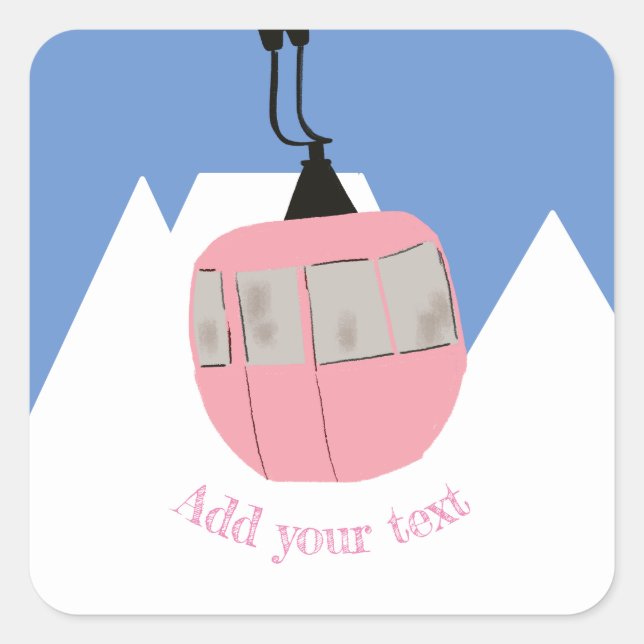 Sticker Carré Pink Retro Ski Ascenseur Ski Snow Mountain (Devant)