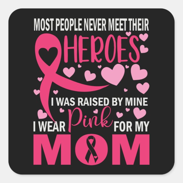 Sticker Carré Pink Ribbon Fighter Survivor Maman Cancer du sein  (Devant)