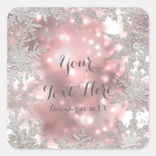 Sticker Carré Pink Silver Winter Wonderland Snowflake Favoriser