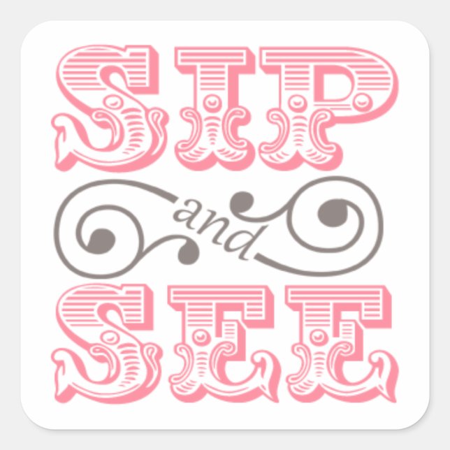 Sticker Carré Pink Sip Et Voir Baby shower Enveloppe Seals (Devant)