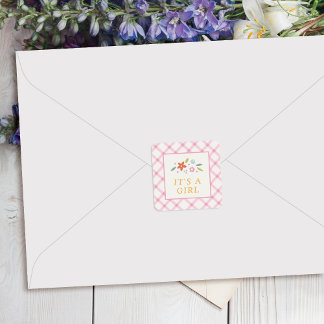 Sticker Carré Pink Sweet Floral Baby Girl Envelope Seal Label