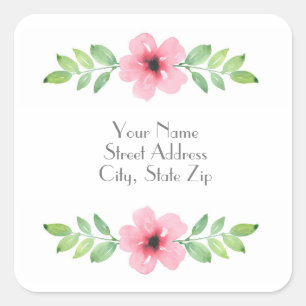 Sticker Carré Pink Watercolor Floral Swag