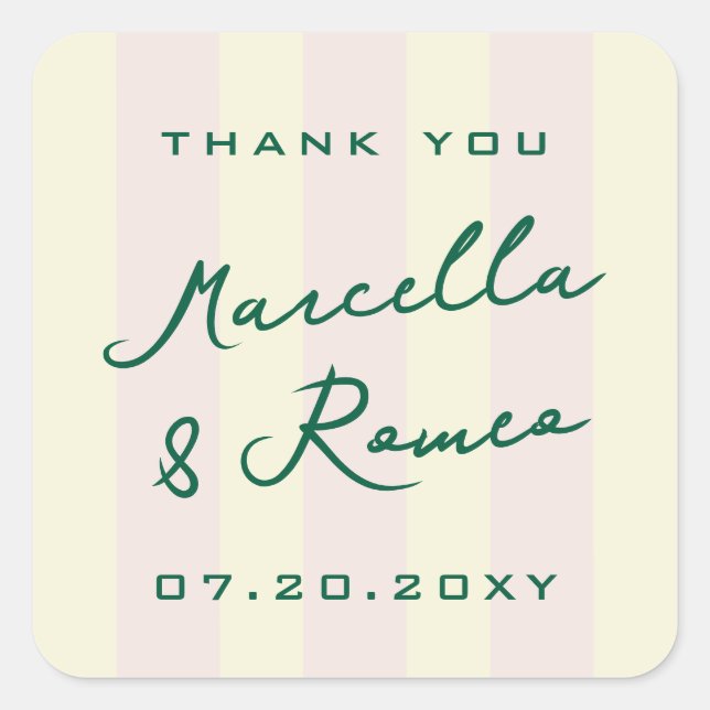 Sticker Carré Pink Yellow Vertical Stripes Modern Thank You (Devant)