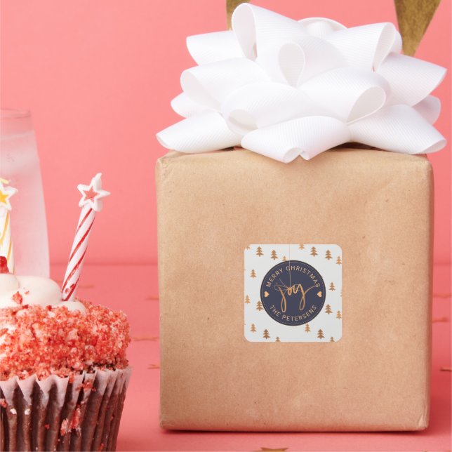 Sticker Carré Pins d'or moderne Joyeux Noël Joie personnalisée (Fête)